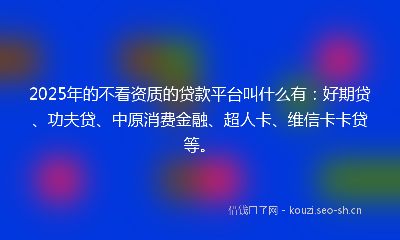 2025年的不看资质的贷款平台叫什么有:好期贷、功夫贷、中原消费金融、超人卡、维信卡卡贷等。
