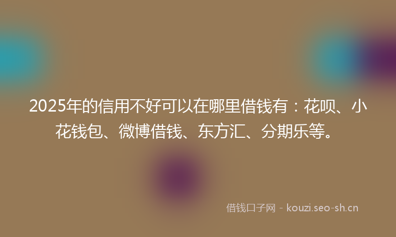 2025年的信用不好可以在哪里借钱有:花呗、小花钱包、微博借钱、东方汇、分期乐等。
