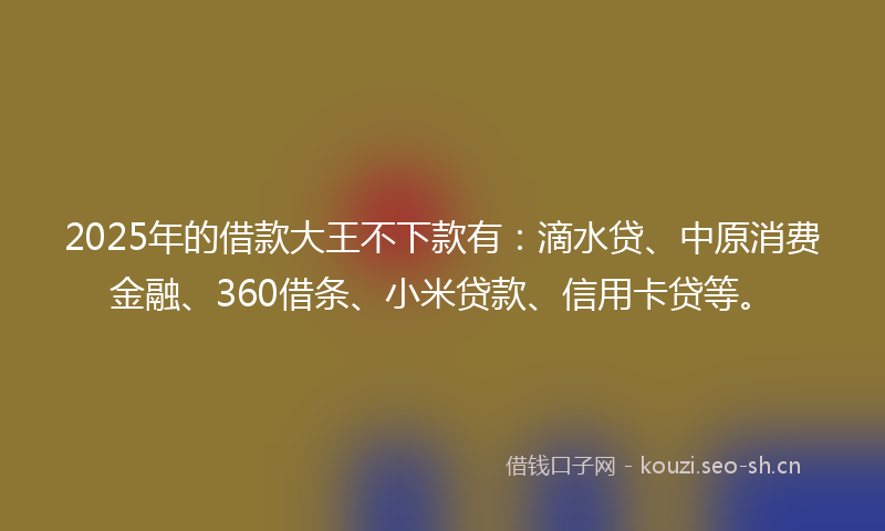2025年的借款大王不下款有:滴水贷、中原消费金融、360借条、小米贷款、信用卡贷等。