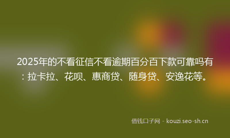 2025年的不看征信不看逾期百分百下款可靠吗有：拉卡拉、花呗、惠商贷、随身贷、安逸花等。