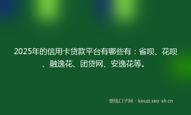 2025年的信用卡贷款平台有哪些有:省呗、花呗、融逸花、团贷网、安逸花等。