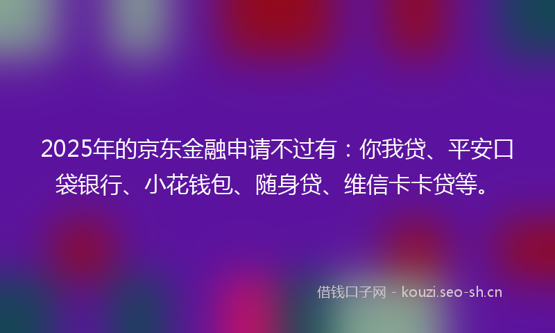 2025年的京东金融申请不过有：你我贷、平安口袋银行、小花钱包、随身贷、维信卡卡贷等。