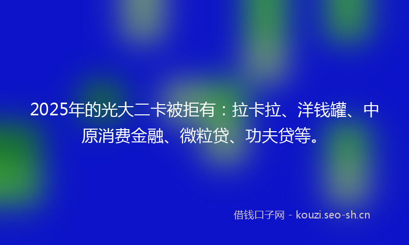 2025年的光大二卡被拒有：拉卡拉、洋钱罐、中原消费金融、微粒贷、功夫贷等。