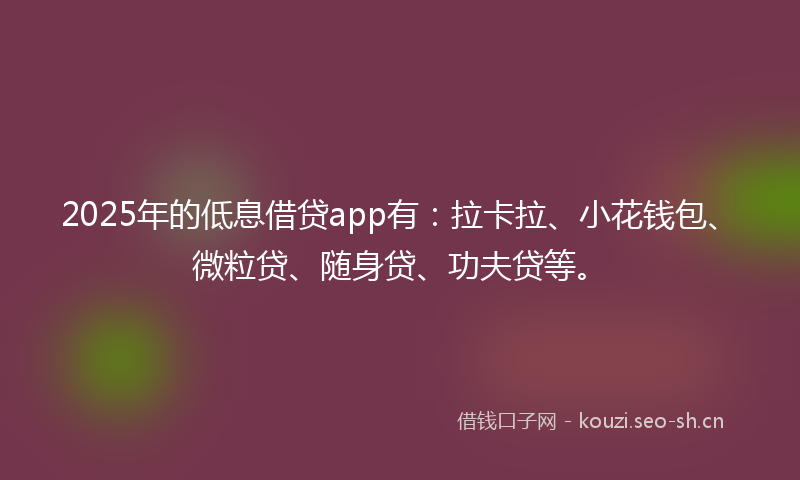 2025年的低息借贷app有：拉卡拉、小花钱包、微粒贷、随身贷、功夫贷等。