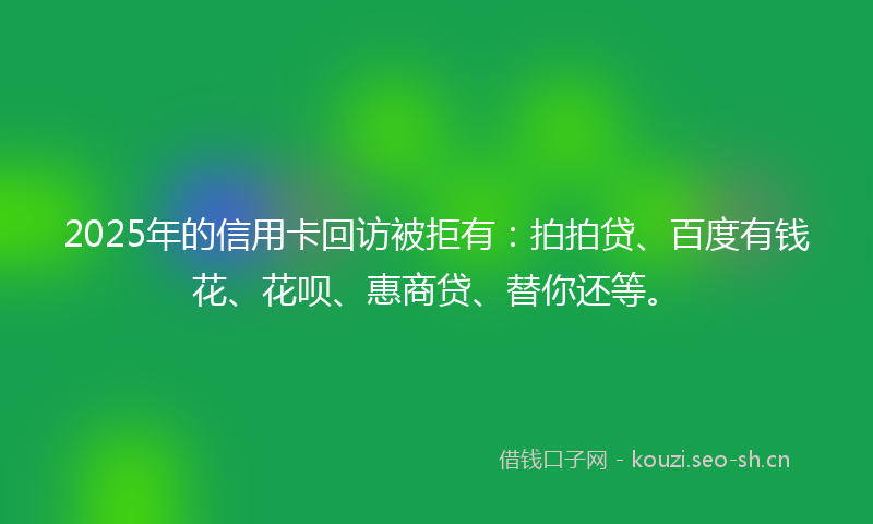 2025年的信用卡回访被拒有：拍拍贷、百度有钱花、花呗、惠商贷、替你还等。