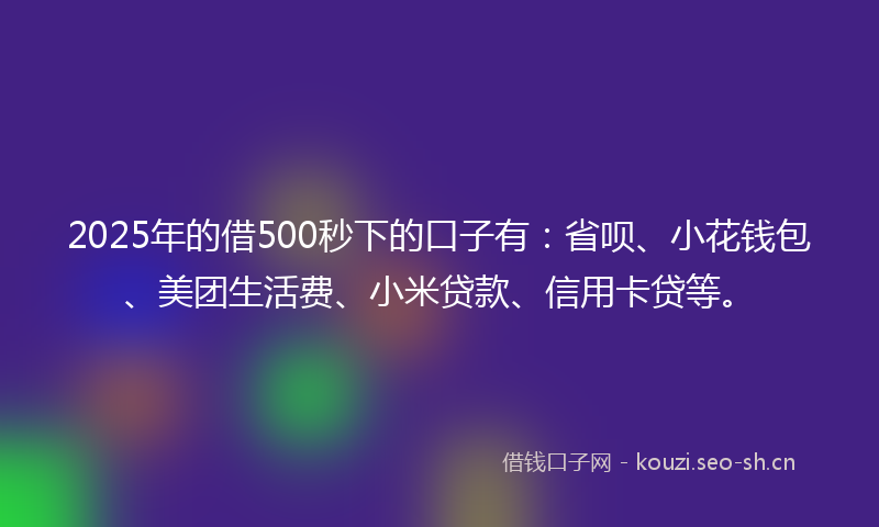 2025年的借500秒下的口子有：省呗、小花钱包、美团生活费、小米贷款、信用卡贷等。