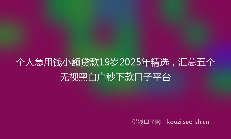 个人急用钱小额贷款19岁2025年精选，汇总五个无视黑白户秒下款口子平台