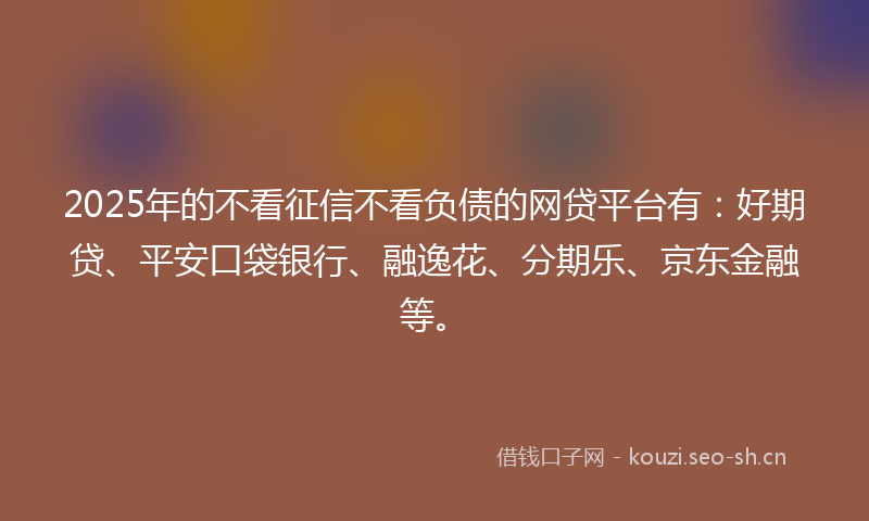 2025年的不看征信不看负债的网贷平台有：好期贷、平安口袋银行、融逸花、分期乐、京东金融等。
