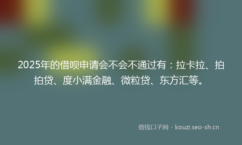 2025年的借呗申请会不会不通过有：拉卡拉、拍拍贷、度小满金融、微粒贷、东方汇等。