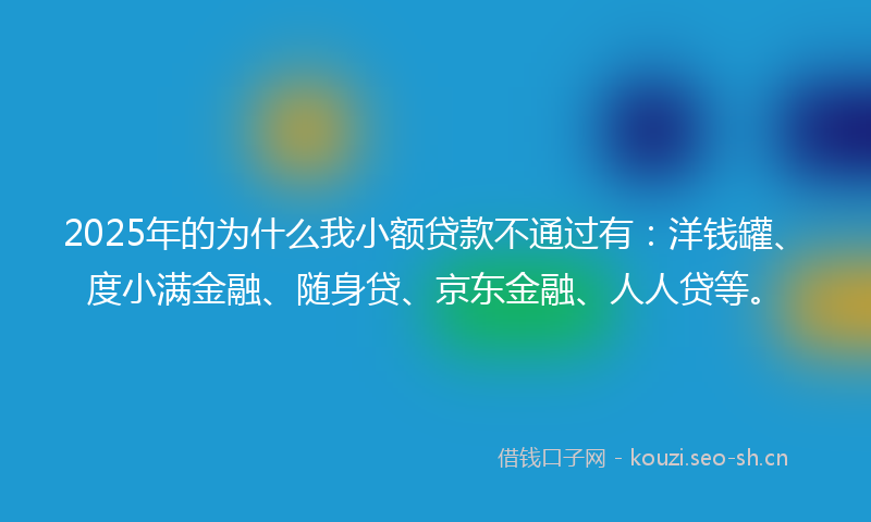 2025年的为什么我小额贷款不通过有：洋钱罐、度小满金融、随身贷、京东金融、人人贷等。