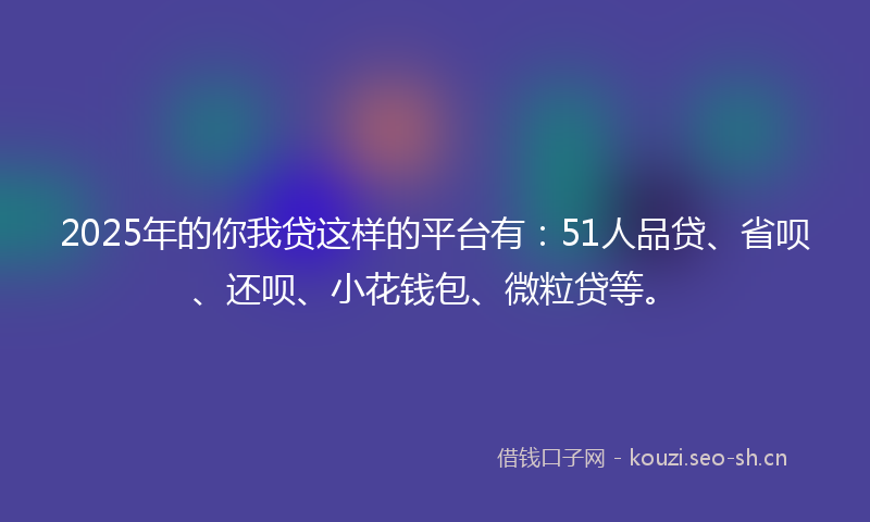 2025年的你我贷这样的平台有：51人品贷、省呗、还呗、小花钱包、微粒贷等。