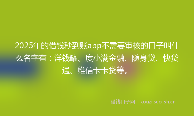 2025年的借钱秒到账app不需要审核的口子叫什么名字有：洋钱罐、度小满金融、随身贷、快贷通、维信卡卡贷等。