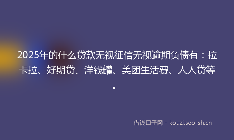 2025年的什么贷款无视征信无视逾期负债有：拉卡拉、好期贷、洋钱罐、美团生活费、人人贷等。