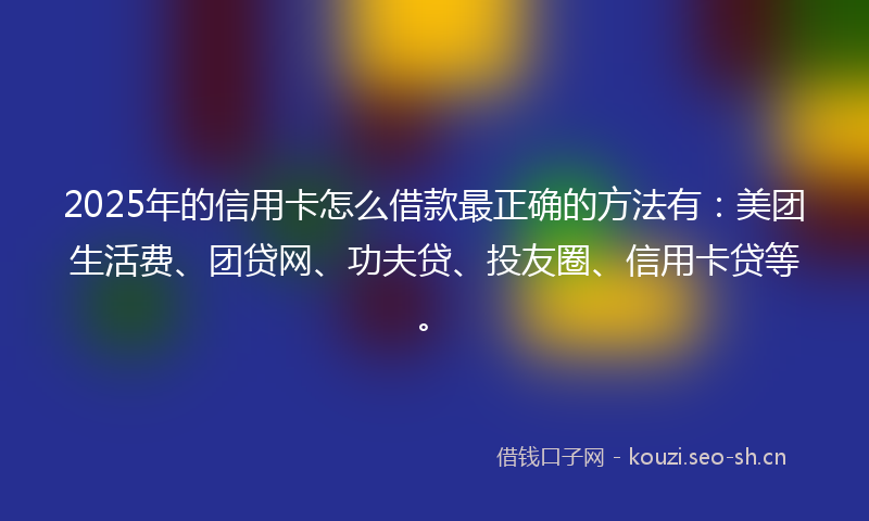 2025年的信用卡怎么借款最正确的方法有:美团生活费、团贷网、功夫贷、投友圈、信用卡贷等。