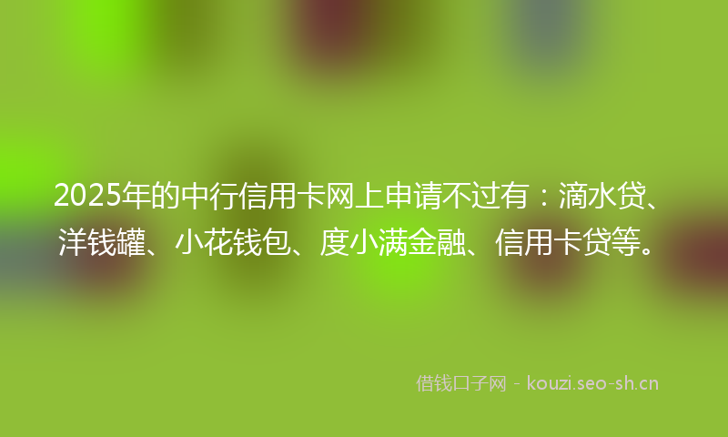 2025年的中行信用卡网上申请不过有：滴水贷、洋钱罐、小花钱包、度小满金融、信用卡贷等。