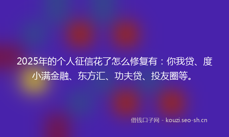 2025年的个人征信花了怎么修复有：你我贷、度小满金融、东方汇、功夫贷、投友圈等。