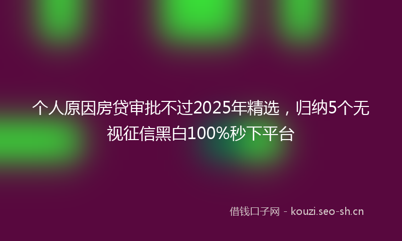 个人原因房贷审批不过2025年精选，归纳5个无视征信黑白100%秒下平台