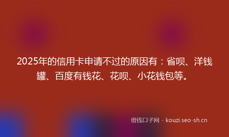 2025年的信用卡申请不过的原因有:省呗、洋钱罐、百度有钱花、花呗、小花钱包等。