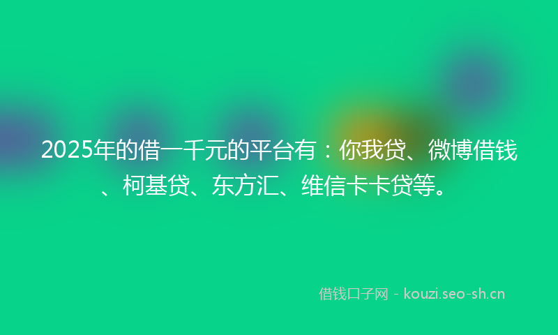2025年的借一千元的平台有：你我贷、微博借钱、柯基贷、东方汇、维信卡卡贷等。