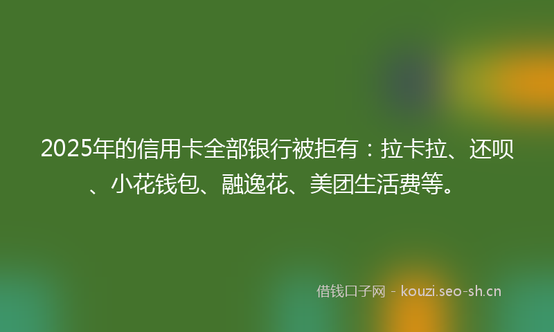 2025年的信用卡全部银行被拒有:拉卡拉、还呗、小花钱包、融逸花、美团生活费等。