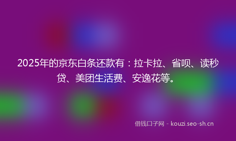 2025年的京东白条还款有:拉卡拉、省呗、读秒贷、美团生活费、安逸花等。