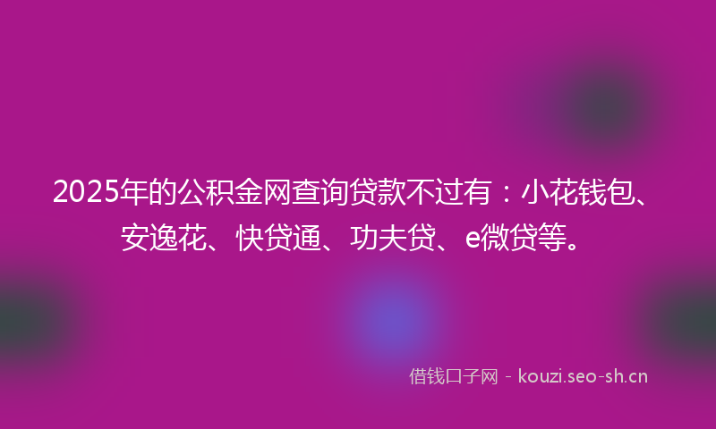 2025年的公积金网查询贷款不过有:小花钱包、安逸花、快贷通、功夫贷、e微贷等。