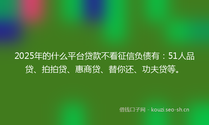 2025年的什么平台贷款不看征信负债有：51人品贷、拍拍贷、惠商贷、替你还、功夫贷等。