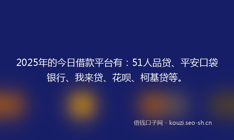 2025年的今日借款平台有：51人品贷、平安口袋银行、我来贷、花呗、柯基贷等。
