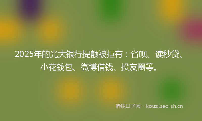 2025年的光大银行提额被拒有：省呗、读秒贷、小花钱包、微博借钱、投友圈等。