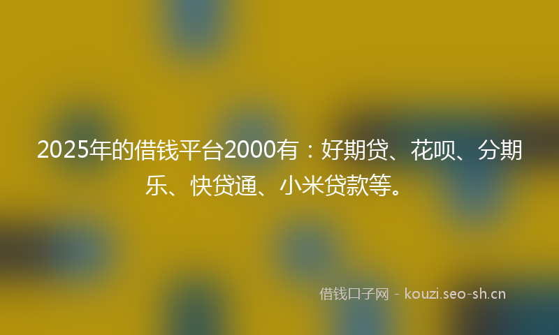 2025年的借钱平台2000有：好期贷、花呗、分期乐、快贷通、小米贷款等。