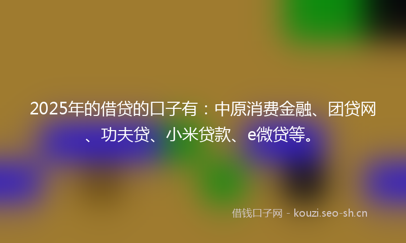 2025年的借贷的口子有：中原消费金融、团贷网、功夫贷、小米贷款、e微贷等。