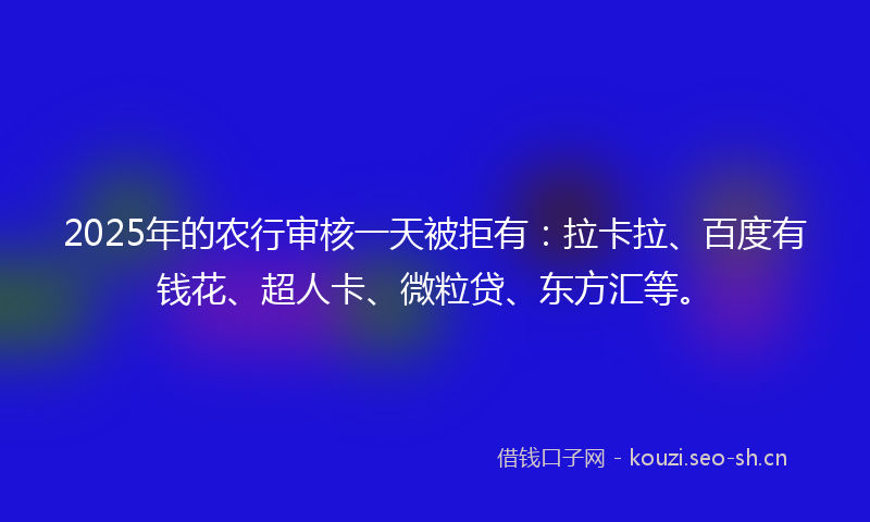 2025年的农行审核一天被拒有:拉卡拉、百度有钱花、超人卡、微粒贷、东方汇等。