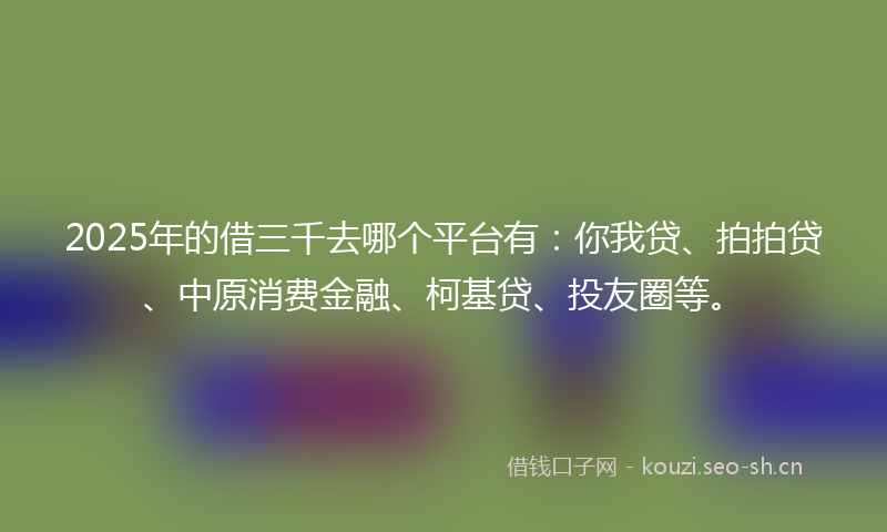 2025年的借三千去哪个平台有：你我贷、拍拍贷、中原消费金融、柯基贷、投友圈等。