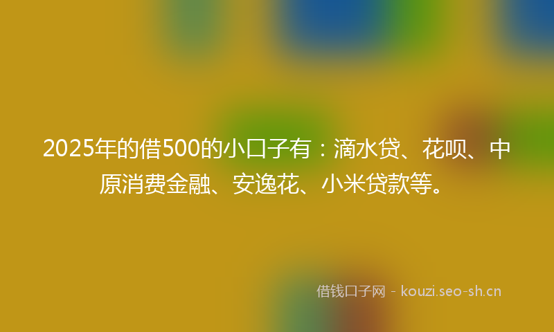 2025年的借500的小口子有：滴水贷、花呗、中原消费金融、安逸花、小米贷款等。