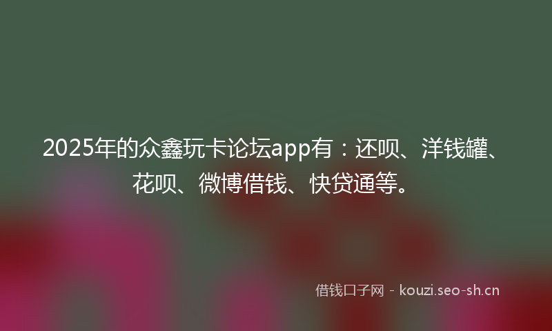 2025年的众鑫玩卡论坛app有：还呗、洋钱罐、花呗、微博借钱、快贷通等。