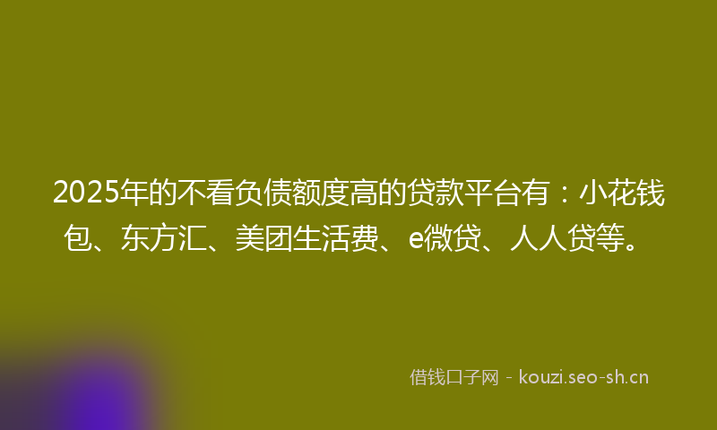 2025年的不看负债额度高的贷款平台有：小花钱包、东方汇、美团生活费、e微贷、人人贷等。