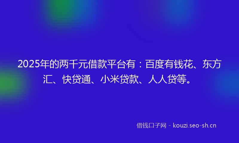 2025年的两千元借款平台有：百度有钱花、东方汇、快贷通、小米贷款、人人贷等。