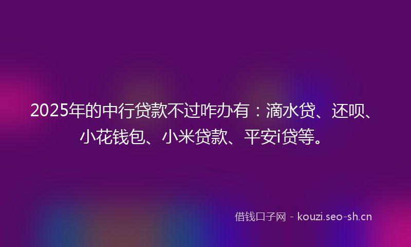 2025年的中行贷款不过咋办有：滴水贷、还呗、小花钱包、小米贷款、平安i贷等。