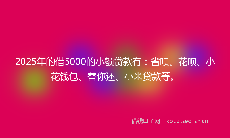 2025年的借5000的小额贷款有：省呗、花呗、小花钱包、替你还、小米贷款等。