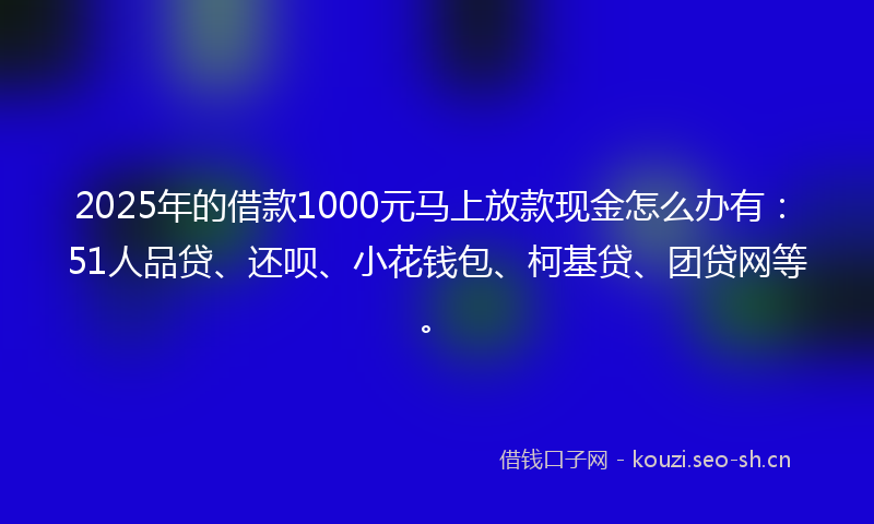 2025年的借款1000元马上放款现金怎么办有:51人品贷、还呗、小花钱包、柯基贷、团贷网等。