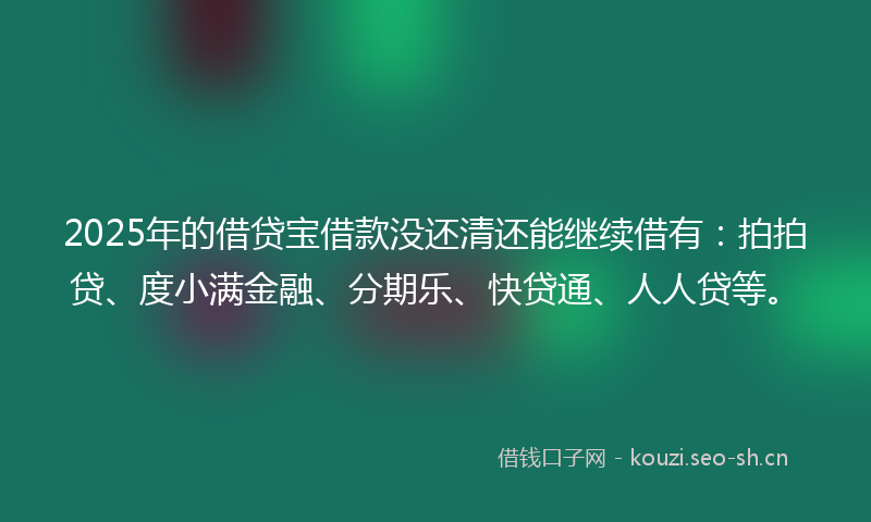 2025年的借贷宝借款没还清还能继续借有：拍拍贷、度小满金融、分期乐、快贷通、人人贷等。