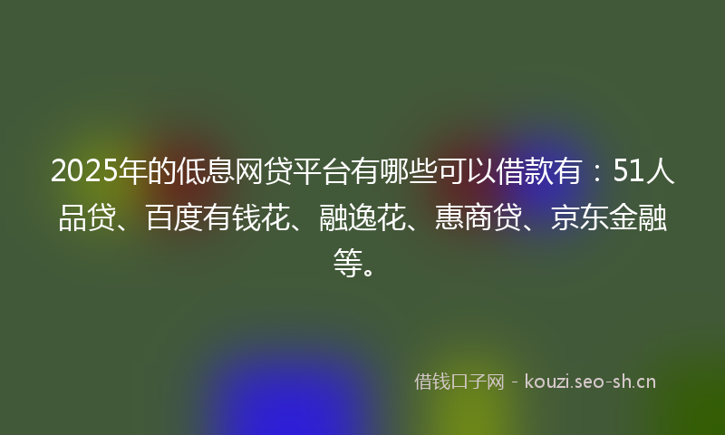 2025年的低息网贷平台有哪些可以借款有:51人品贷、百度有钱花、融逸花、惠商贷、京东金融等。