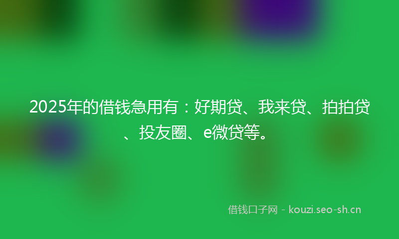 2025年的借钱急用有：好期贷、我来贷、拍拍贷、投友圈、e微贷等。