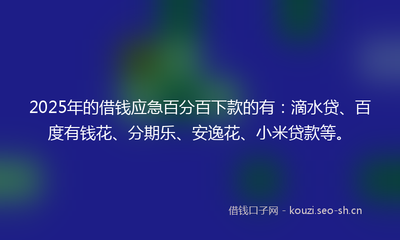 2025年的借钱应急百分百下款的有:滴水贷、百度有钱花、分期乐、安逸花、小米贷款等。