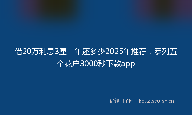 借20万利息3厘一年还多少2025年推荐,罗列五个花户3000秒下款app