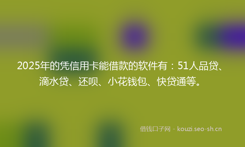 2025年的凭信用卡能借款的软件有：51人品贷、滴水贷、还呗、小花钱包、快贷通等。