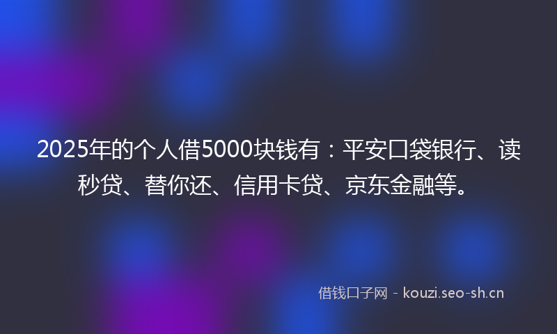 2025年的个人借5000块钱有：平安口袋银行、读秒贷、替你还、信用卡贷、京东金融等。
