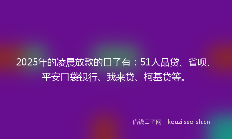 2025年的凌晨放款的口子有：51人品贷、省呗、平安口袋银行、我来贷、柯基贷等。