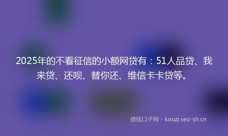 2025年的不看征信的小额网贷有：51人品贷、我来贷、还呗、替你还、维信卡卡贷等。