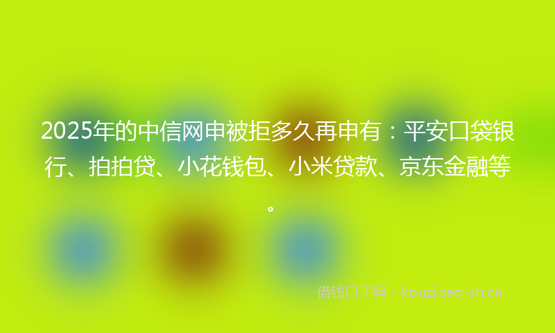 2025年的中信网申被拒多久再申有：平安口袋银行、拍拍贷、小花钱包、小米贷款、京东金融等。